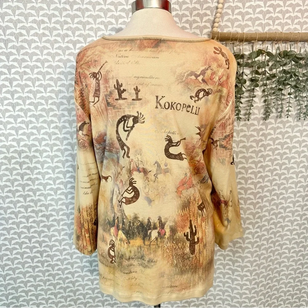 Vtg Y2K Cactus Brand Top Kokopelli Native American Southwestern Print T Shirt 1X - Picture 6 of 9